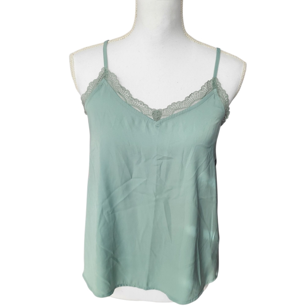 Hollister Light Green Camisole with Spaghetti Straps And Lace Tank Top